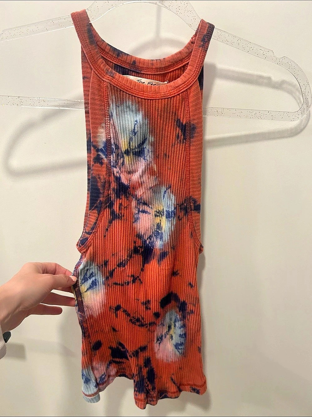 Free People Abstract Ribbed Tank Top Orange & Blue